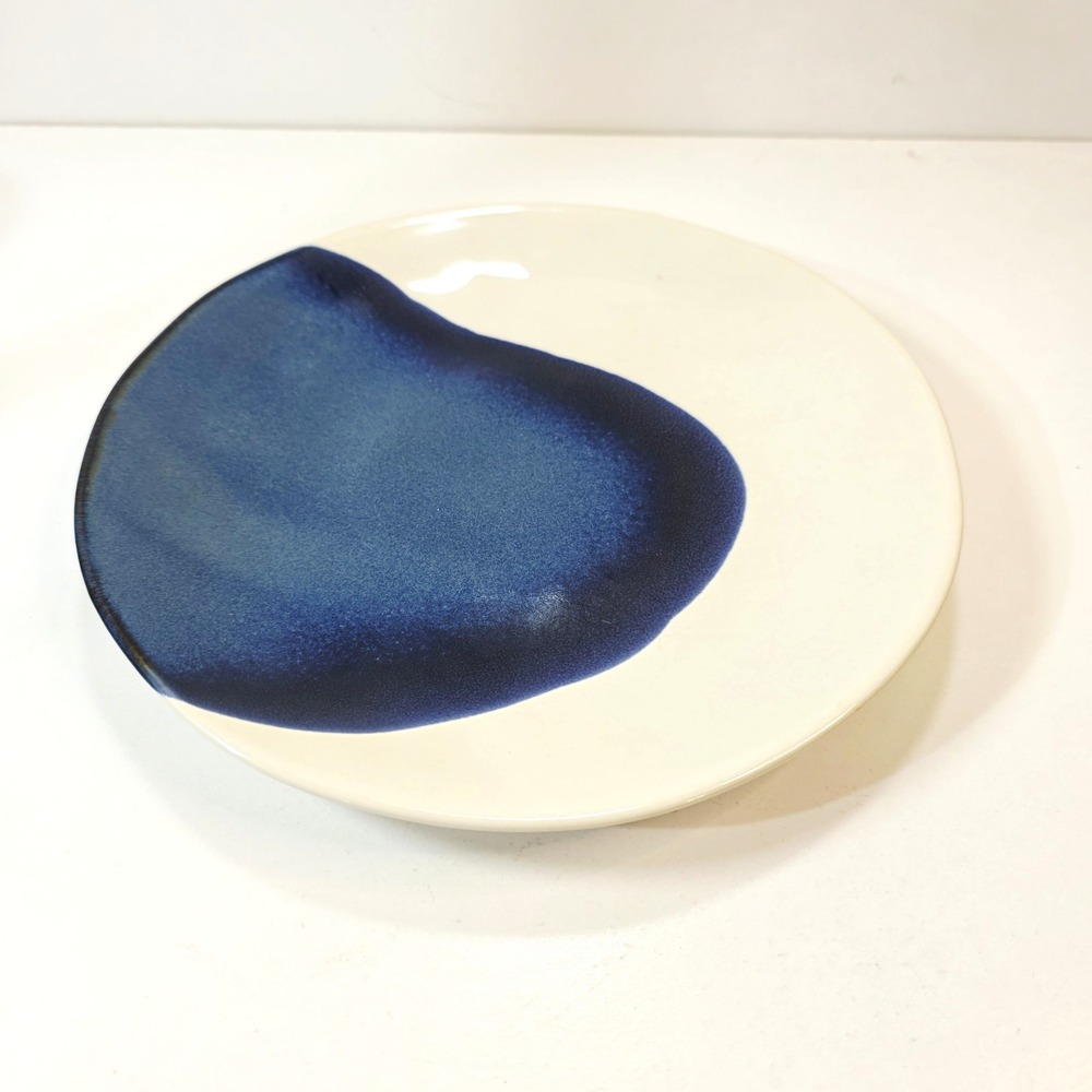 Matceramica 9" Abstract Blue and Cream Stoneware Salad Plate Made in Portugal